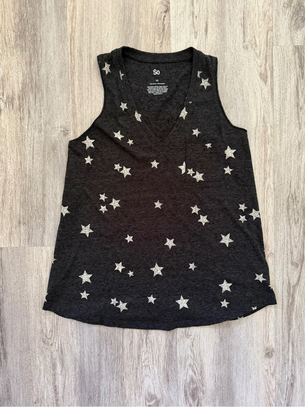 {SO} Black V-Neck Tank with Star Print
